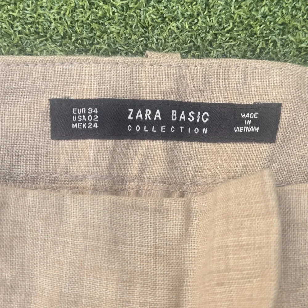 Zara Basic Pants Women's Size 2 Khaki/tan 100% Linen